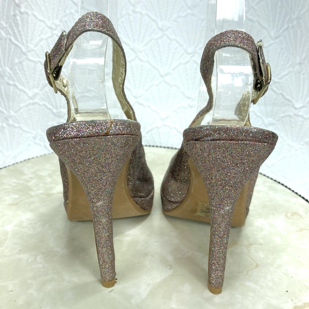 Forever 21 Glitter Slingback Platform Stiletto Heel Womens 7 Pink Peep Toe Pump - Picture 8 of 14